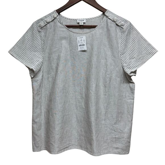 J.Crew Factory Striped Linen-Blend Button-Shoulder Shirt NWT Size M - Picture 1 of 6